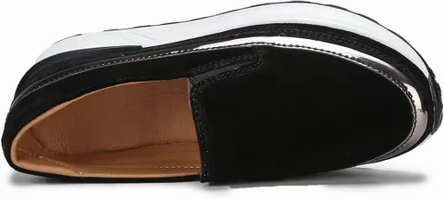 Vista 4 de Ruiatoo Zapatos de plataforma para mujer, cómodos mocasines de gamuza sin cordones, mocasines de cuña casuales