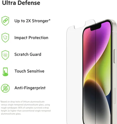 Vista 2 de Belkin UltraGlass - Protector de pantalla para iPhone 14, iPhone 13 Pro, fácil aplicación con bandeja guía de instalación, protector de pantalla