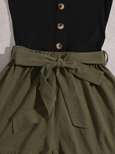 Vista 4 de SOLY HUX Enterizo casual de verano para mujer, sin mangas, trajes de vacaciones, overol corto