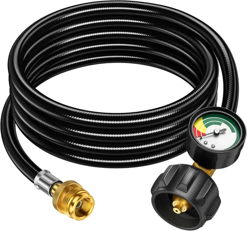 Vista 9 de Adaptador de manguera de propano de 6 pies de 1 libra a 20 libras con calibre, adaptadores de tanque de propano convertidor de 1 lb a 20 libras