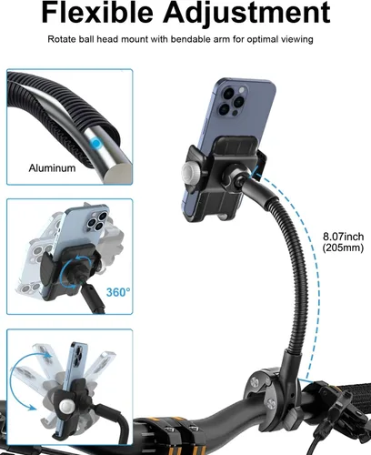 Vista 3 de Soporte de teléfono de cuello de cisne para silla de ruedas, cochecito, carrito de golf, barco, soporte de micrófono, bicicleta de ciclismo