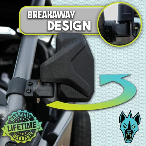 Vista 2 de Chupacabra Offroad Espejo lateral retrovisor para UTV (paquete de 2) Polaris Ranger Pro Fit/General/Defender Break Away con brazo ajustable