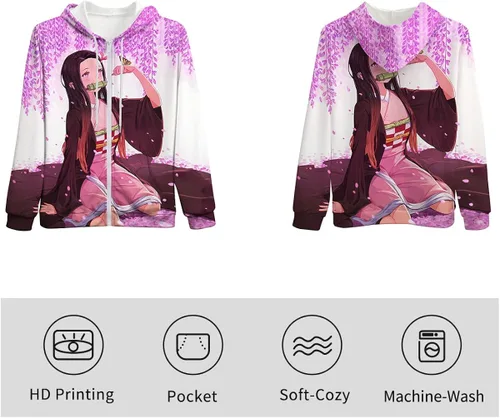 Vista 3 de Girren Novel 3D Demon Slayer Kamado Nezuko Anime con cremallera, unisex, casual, a la moda, con cierre