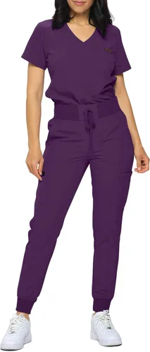 Vista 20 de Monarch Uniforms Slim Fit Stretchy Scrubs Women's Jogger Scrub Set Slim Jogger Scrubs with Tuck-In Top for Women Negro