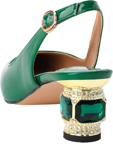 Vista 5 de MIRAAZZURRA Zapatos de tacón alto para mujer, tacones gruesos de cristal, espalda cruzada, sexy, puntiaguda, zapatos de boda para mujer, zapatos