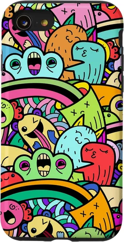 Vista 17 de iPhone 13 Monster Doodle Street Art Pattern, divertido estuche de estilo urbano