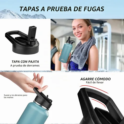 Vista 4 de StarSpeed Botella de agua aislada de 32 onzas con tapa con pajilla, botella de agua al vacío de doble pared de acero inoxidable, botella de agua