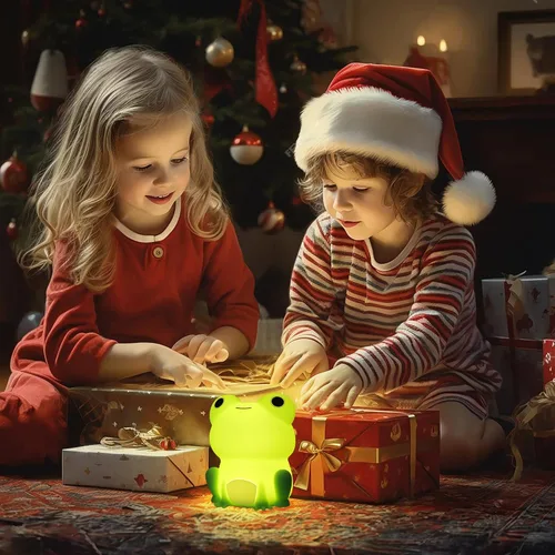 Vista 7 de Lampeez - Luz nocturna de rana para niños, lindos regalos de rana, luz nocturna LED de silicona suave para habitación infantil, decoración