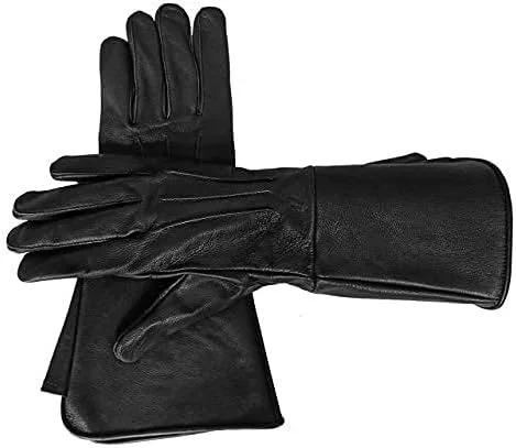 Vista 9 de Glamtron Guantes medievales renacentistas de piel de cordero pura guantes de guantelete para cosplay