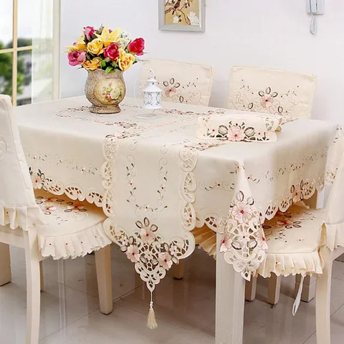Vista 3 de LeLehome - Mantel de encaje bordado con flores color café