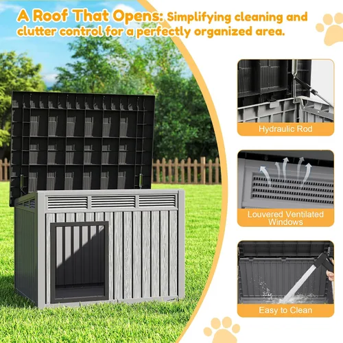Vista 4 de Fancyango Casa grande para perros para interiores y exteriores, resistente a la intemperie y techo extraíble, se adapta a perros pequeños a grandes