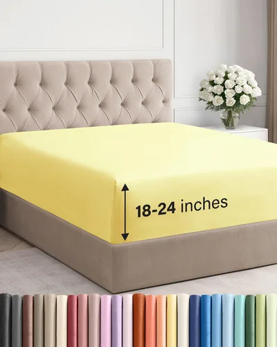 Vista 67 de Sábana bajera ajustable extra profunda Twin XL – Sábana bajera individual de lujo de hotel solamente – Se adapta fácilmente a colchones de 18 a 24