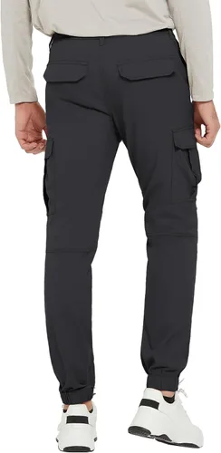 Vista 3 de PULI Pantalones cargo de senderismo para hombre, ajustados, elásticos, impermeables, con bolsillos