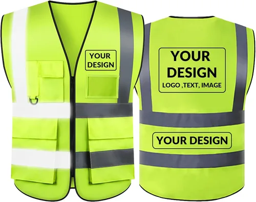 Vista 28 de BeautyWill Chaleco de seguridad con logotipo personalizado, Hi Vis Clase 2, chaleco reflectante de construcción unisex con 5 bolsillos