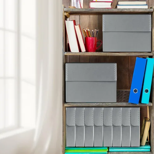 Vista 6 de Lineco Caja de almacenamiento de documentos archivados con borde metálico, caja de cartón libre de ácidos gris, organiza y almacena archivos
