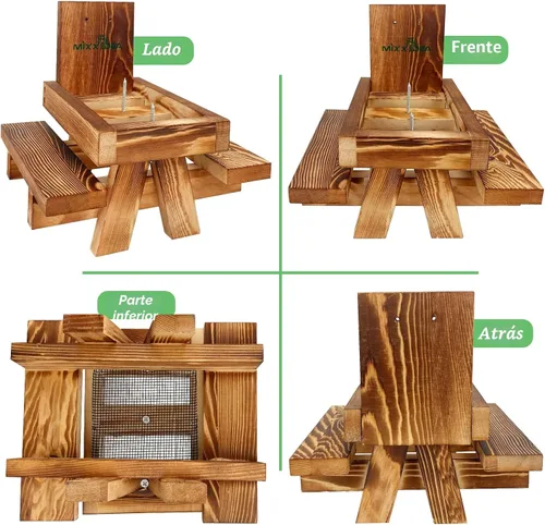 Vista 7 de MIXXIDEA Mesa de Picnic Comedero para Ardillas con Sombrilla Alta, Comederos de Madera para Ardillas para Exterior, Lindo Comedero para Ardillas
