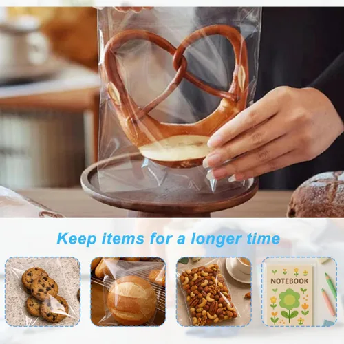 Vista 6 de 100 bolsas planas de celofán de 4.5 x 5.5 pulgadas con sellado automático transparente para aperitivos, panadería, dulces