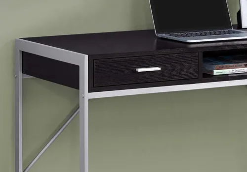 Vista 4 de Monarch Specialties Mesa contemporánea para laptop con cajones y estante para el hogar y la oficina, patas de metal, 48 pulgadas de largo, capuchino