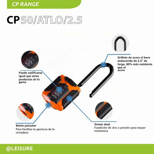 Vista 12 de Squire Candado de combinación resistente Grillete largo CP50ATLO/2.5 Candado todo terreno resistente a la intemperie