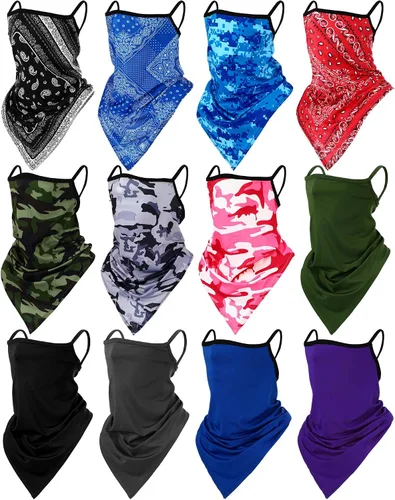Vista 10 de JaGely Paquete de 12 polainas para el cuello, bufanda, máscara elástica con cinta elástica para las orejas, diadema absorbente para mujeres