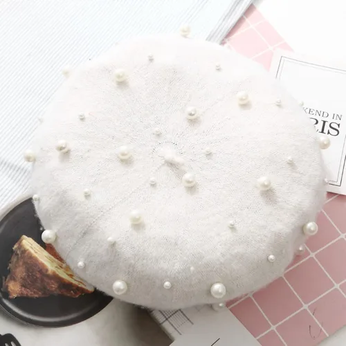 Vista 5 de Boina de las mujeres perla elegante artista dulce estilo francés boina Beanie Cap