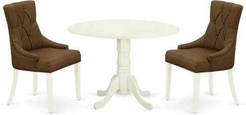 Vista 18 de East West Furniture DLFR5-BLK-02 - Juego de mesa de comedor moderno de 5 piezas, incluye una mesa redonda de madera con gotas y 4 sillas tapizadas