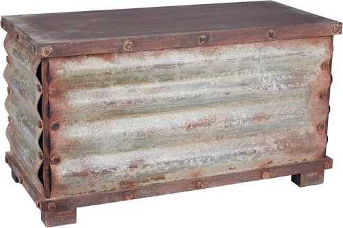 Vista 8 de Household Essentials Baúl decorativo de estilo victoriano, acabado en madera envejecida y acentos metálicos, con tapa completamente abierta y asas