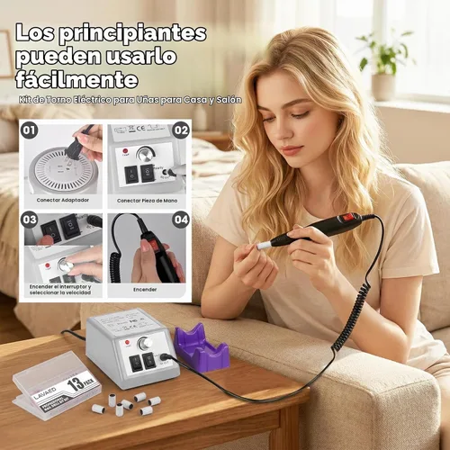 Vista 6 de LAVAED Kit de máquina de taladro de uñas eléctrico profesional, vibración de bajo ruido con brocas de uñas y bandas de lijado para taladro de uñas