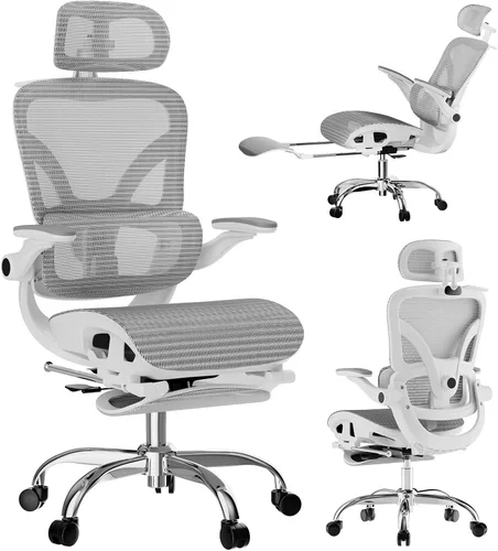 Vista 8 de Alllion Silla de oficina ergonómica de malla, silla de escritorio para el hogar cómoda con respaldo alto, soporte lumbar ajustable, reposacabezas