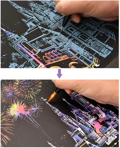 Vista 5 de Herramientas para rascar, lápiz de color para rascar, doble punta para colorear para arañazos, juego de arte de papel para adultos y niños, pintura