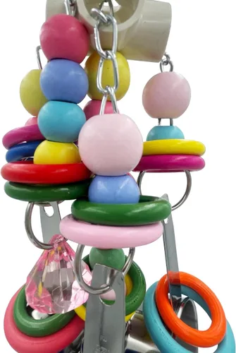 Vista 3 de Macetas metálicas y cuerdas de anillo multicolor, 5 tazas de acero inoxidable y anillos de madera para loro grande y extra grande, amazonas