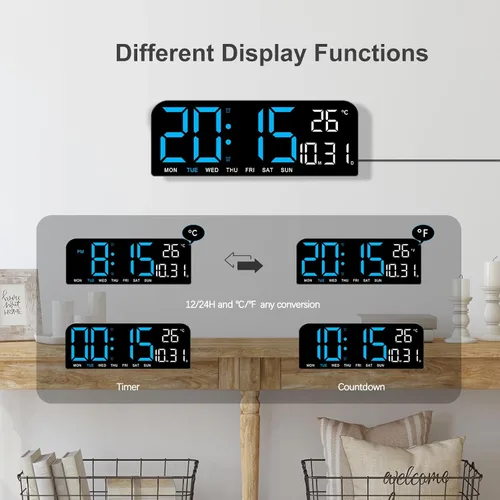 Vista 6 de JoFomp Reloj de pared digital LED decorativo, reloj despertador digital de 10 pulgadas para dormitorios, reloj digital con pantalla grande
