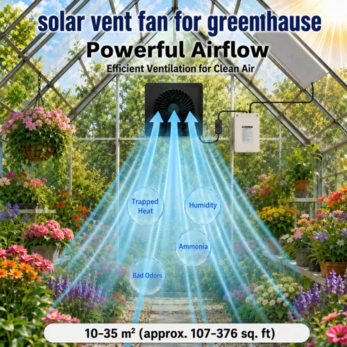 Vista 5 de Solar Exhaust Fan,Solar Power Fan with Battery for Chicken Coop/Shed