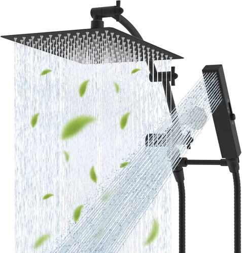 Vista 19 de Hibbent Cabezal de ducha de lluvia de 8 pulgadas de metal completo Certificado CUPC, Combo de cabezal de ducha doble, varita de ducha manual de alta