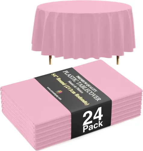 Vista 52 de Exquisite 66% Thicker Premium Aqua Round Tablecloth 0.5 Mil 6 Pack Plastic Table Cloth Disposable 84 Inch Round Plastic Tablecloth Won't Tear Easily