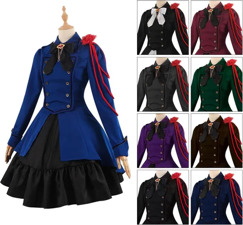 Vista 4 de Vestido gótico de Lolita para mujer, vestido vintage de manga larga, vestido de doncella vintage con volantes, vestido steampunk