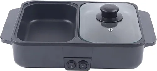 Vista 7 de Parrilla eléctrica con olla caliente, olla caliente eléctrica antiadherente 2 en 1 para interiores y sartén, control de temperatura dual Negro