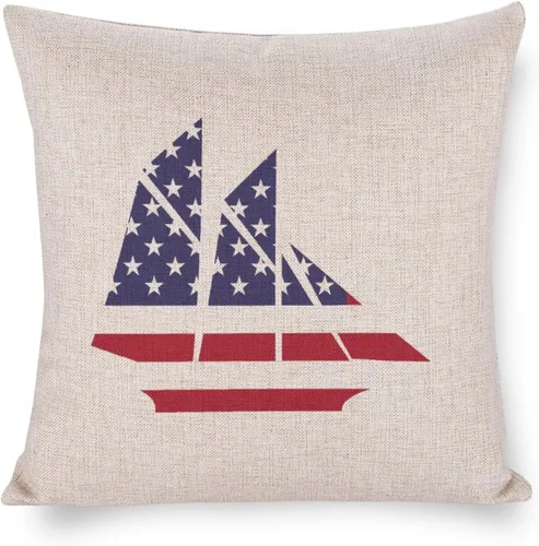 Vista 8 de Fundas de almohada de lino con mapa de la bandera de Estados Unidos, decoración del hogar al aire libre, 4 de julio, fundas de almohada