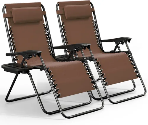 Vista 33 de Nestl Sillas de gravedad cero, juego de 2, silla de patio al aire libre con almohadas y bandejas portavasos, silla reclinable plegable de malla