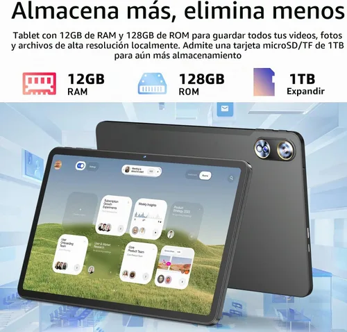 Vista 4 de Tablet Android 16 de 12 pulgadas, 24 GB de RAM 128 GB ROM (expandible 1 TB), pantalla Full HD de 2000 × 1200 IPS, batería larga de 8000 mAh, 12+