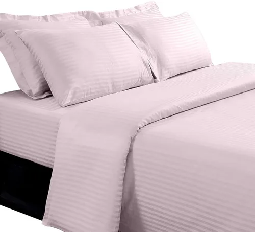 Vista 4 de sheetsnthings Damask Stripes - Edredón de plumón de ganso con 600 hilos, 100% algodón, 8 piezas de ropa de cama tamaño Queen