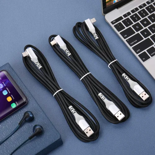 Vista 7 de Pofesun - Cable USB C [3 unidades, 6.6 pies] 3.1A tipo C cargador de carga rápida en ángulo recto, cable de carga USB C trenzado compatible