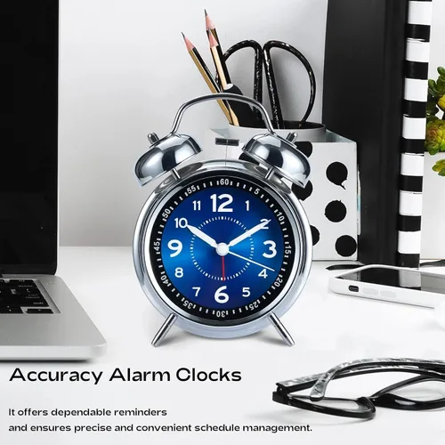 Vista 7 de AKCISOT - Reloj despertador de alarma fuerte para personas con sueño profundo, 11,43 cm de reloj analógico de campana doble de metal, funciona