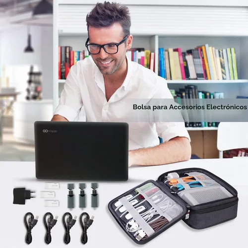 Vista 7 de Maleta organizadora Bubm. Maleta de dos niveles para viajes con bolsillo para accesorios electrónicos, Negro