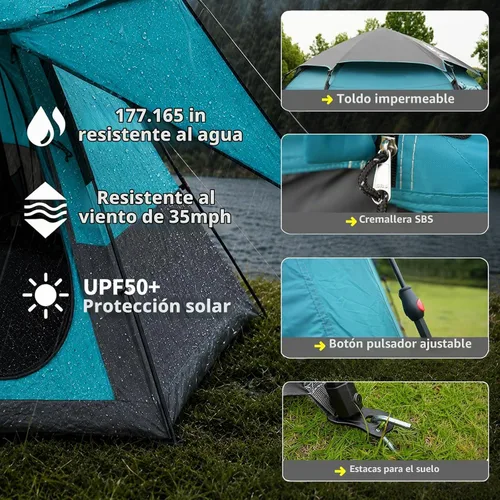 Vista 6 de Hewolf 2/3/4 Person Camping Tent - Instant Pop Up Waterproof 2 Doors Tent with Easy Setup 3-Season Hexagonal Dome Design for Family, Hiking &