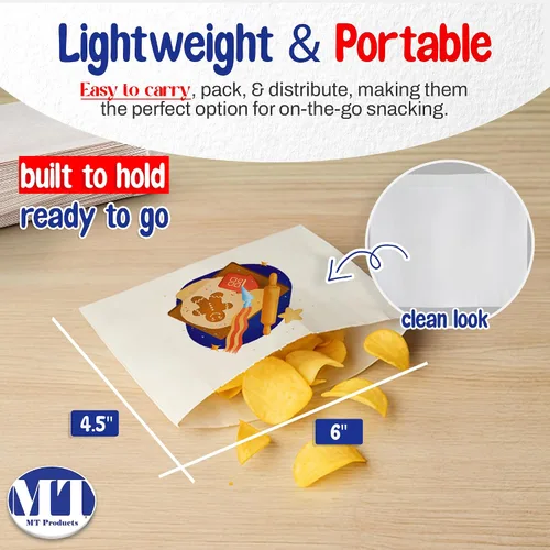 Vista 2 de MT Products Bolsas de Papel Blanco Pequeñas Personalizadas 6" x 4.5" - Bolsas de Galletas Blancas Desechables Personalizadas