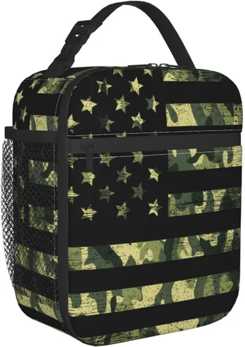 Vista 2 de Bolsa de almuerzo reutilizable con diseño de bandera de Estados Unidos de camuflaje