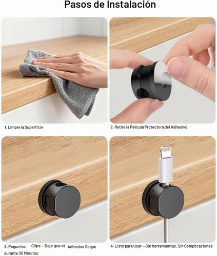 Vista 8 de OneLeaf Paquete de 12 clips de cable de resorte giratorios de 360° [1s bloqueo], soporte de cable adhesivo para mesita de noche, soporte de cable