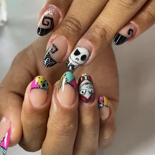 Vista 8 de Uñas postizas a presión de Halloween, uñas postizas de almendra, cobertura completa, uñas postizas rojas con diseños de gotas de sangre, punta 14