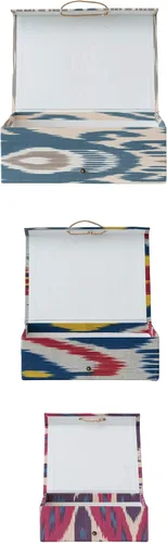 Vista 9 de Creative Co-Op Cajas decorativas de algodón y papel con diseños globales, juego de 3 tamaños, multicolor